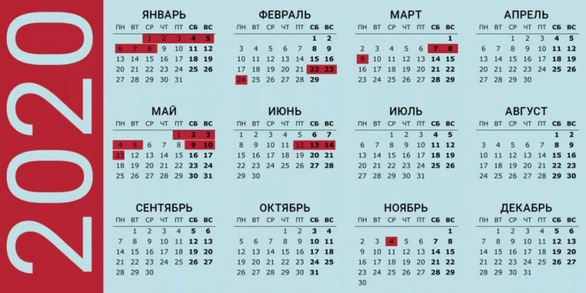 Календарь с праздниками и выходными утвержденный 2020